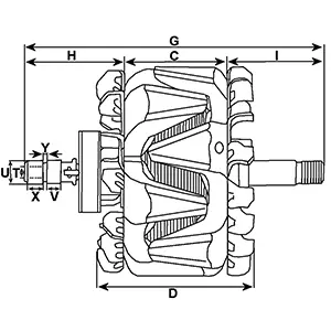 Côtes et dimensions du rotor d'alternateur